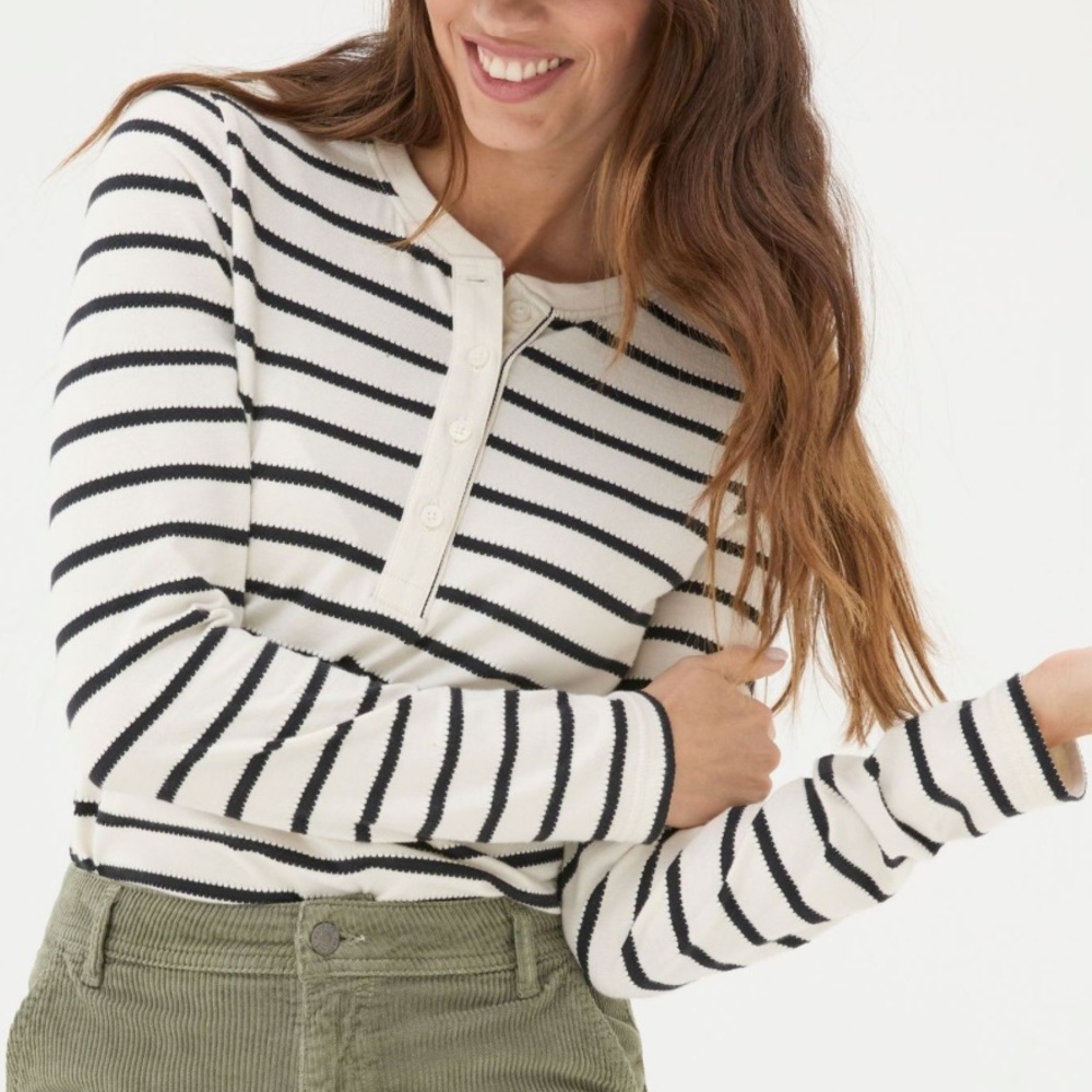 FatFace Hettie Cream Rib Henley Top. Women's Size: 8.